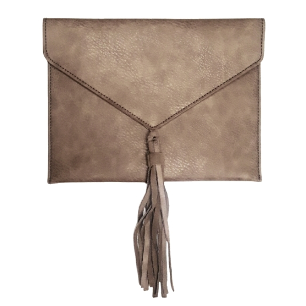 ANTHROPOLOGIE STREET LEVEL Leather Brown Tassel Envelope Clutch